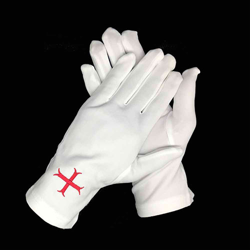 China Embroidered Masonic Red Cross Gloves for Mason