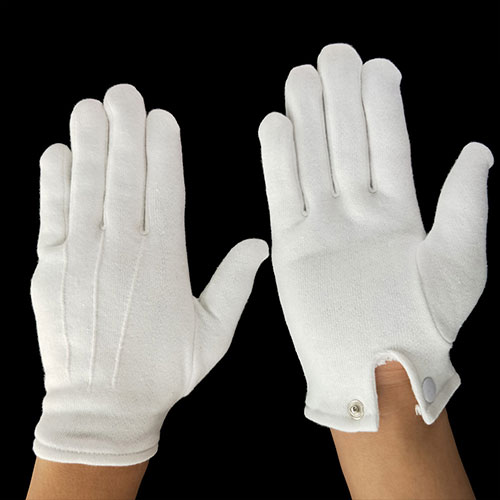 White Fleece Cotton Parade Gloves Winter Warm With Metal Snap