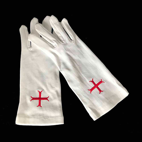 China Embroidered Masonic Red Cross Gloves for Mason